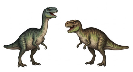 Two Tyrannosaurus Rex dinosaurs facing each other. © prasetyo