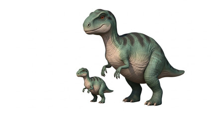 Two Tyrannosaurus Rex dinosaurs one adult one baby. © prasetyo