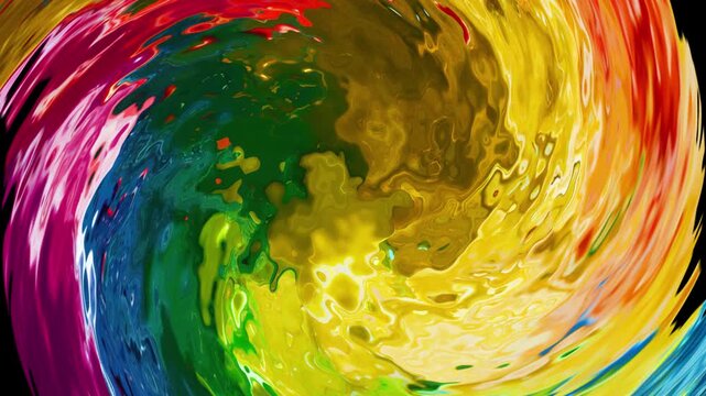 vibrant video abstrak of colorful paint swirling in a dynamic, eye-catching spiral pattern