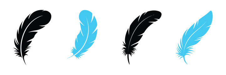  Bird Feather icon collection with black Abstract Feather Silhouettes for Elegant Decoration and Natural design illustration. © Mobarok Hossen Munna