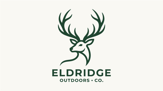 Deer head logo vector illustration stag elk mascot symbol emblem wilderness adventure outdoor hunting minimalist green line art icon