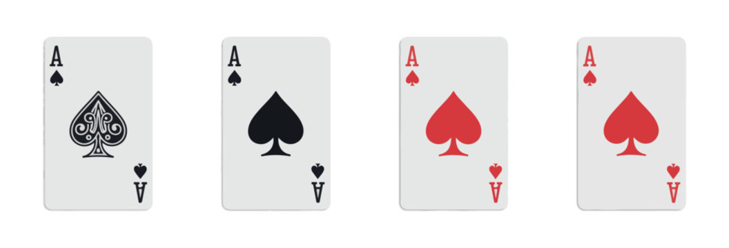 Ace of spades playing cards in vector. four different ace cards. casino and poker symbols.