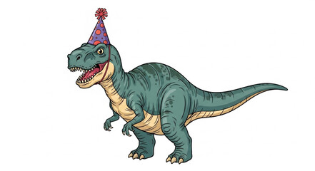 Tyrannosaurus Rex Dinosaur Wearing a Party Hat. © Lili