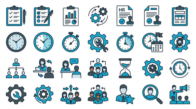 Collection of Business and Management Icons for Project Planning and Workflow.