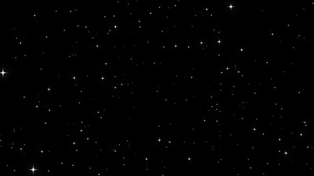 Beautiful celestial night sky with glowing twinkling stars, seamless loop abstract cosmos deep space on a black screen background animation, glowing white starfield particles motion graphics loop. 4k