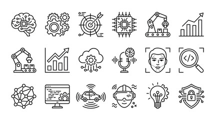 Obraz premium Collection of modern technology and artificial intelligence icons.