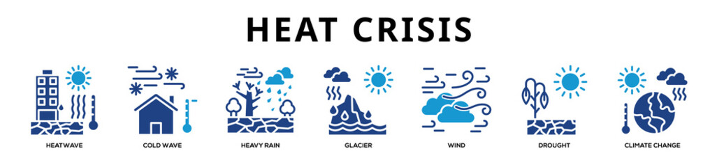 Obraz premium Glyphcolor - Heat Crisis web banner icon vector illustration concept