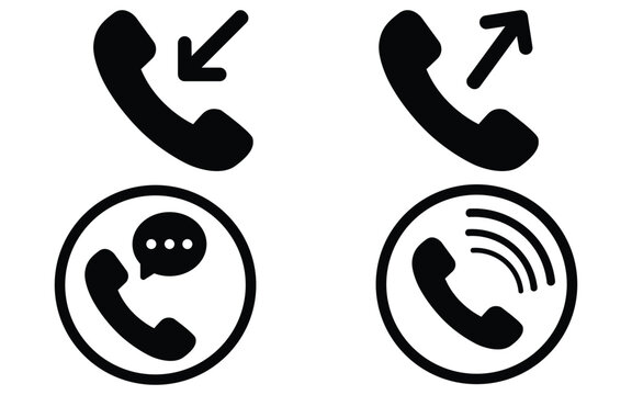 phone communication icon set silhouette with incoming call, outgoing call, chat message and wireless contact symbols