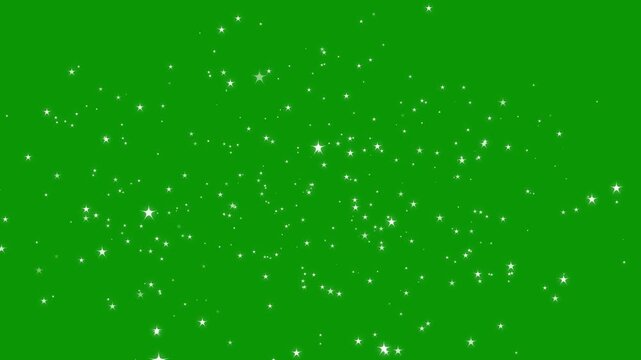 Beautiful twinkling starburst animation with glowing white sparkles exploding on a green background, seamless loop celestial night sky particle trail motion graphics design vj footage. 4k video.