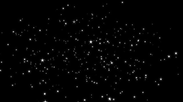 Beautiful twinkling starburst animation with glowing white sparkles exploding on a black background, seamless loop celestial night sky particle trail motion graphics design vj footage. 4k video.