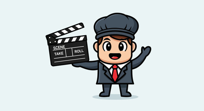Cartoon man holding clapper board.