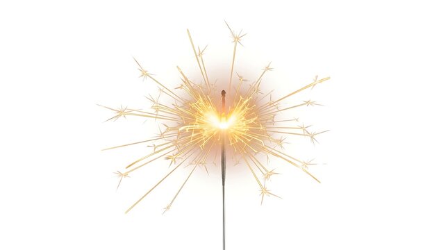 Golden sparkler exploding with bright light and fireworks effect