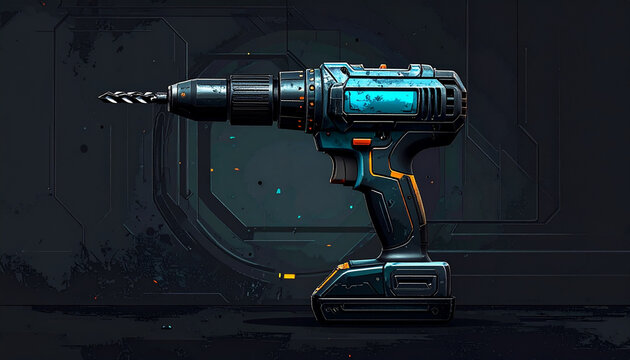 Powerful cordless drill with orange accents and blue screen