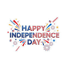 Obraz premium Happy Independence Day USA Celebration Text with Fireworks and Confetti