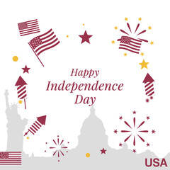 Obraz premium USA Independence Day Celebration with Fireworks, Flags, and Landmarks