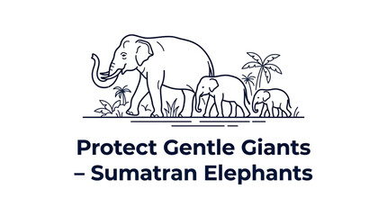 Sumatran Elephant Family Conservation Illustration Line Art. © aquaa