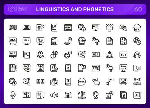 Linguistics and Phonetics icon set. Editable line icons. Professional and modern outline icon pack vector illustration showcasing sign language gesture and nonverbal communication graphics