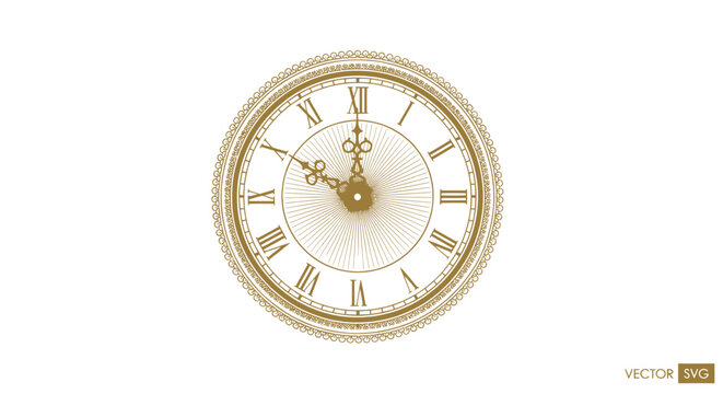 Vintage Clock Face with Roman Numerals and Ornate Border - Time Concept