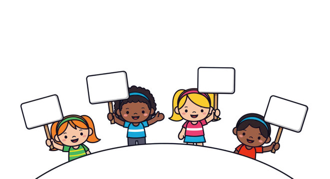Diverse Kids Holding Blank Signs for Message