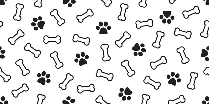 Seamless Pattern of Dog Paws and Bones, Cute Pet Themed Background