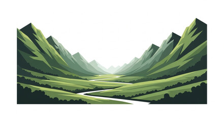 Vast Green Mountain Valley with Winding River. © Jefri