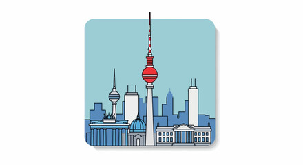 Berlin Skyline with Fernsehturm and Brandenburg Gate, Flat Design Illustration © Muhamad