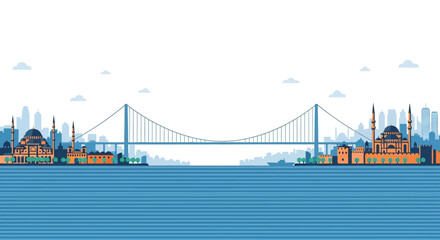 Fototapeta premium Bosphorus Bridge Istanbul Skyline with Mosques and Cityscape