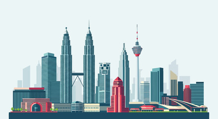 Obraz premium Kuala Lumpur Skyline: Modern Cityscape with Iconic Twin Towers and KL Tower