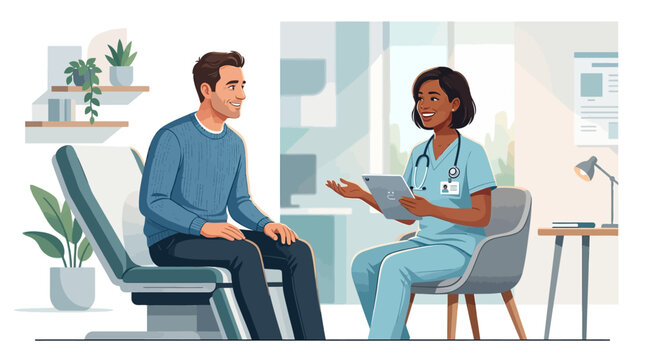 Doctor consulting with patient in modern clinic | Healthcare, medical exam, discussion