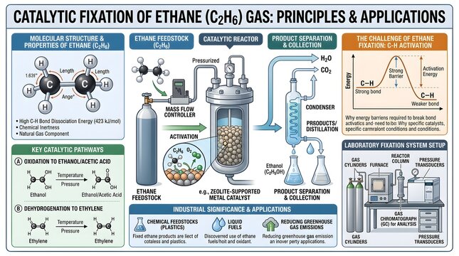 Catalytic Fixation of Ethane (C₂H₆) Gas: Principles, Reactor Design, Key Catalyst Properties, Operating Conditions, Product Formation Pathways and Laboratory Evaluation Methods for Converting an Inert