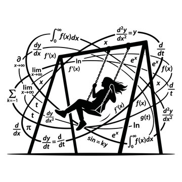 Calculus Vector Illustration: Woman on Swing with Complex Math and Calculus Formulas
