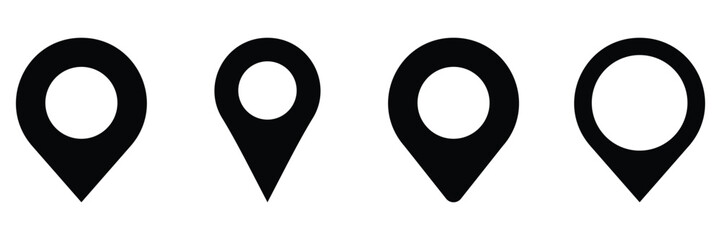 Diverse black map pin pointer location icon set for digital navigation and geographic marker applications © Tanvir Khan