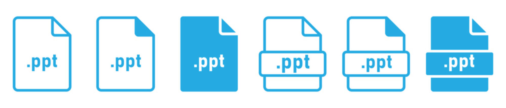 Modern blue and white flat design collection of ppt presentation file icons for digital projects and applications