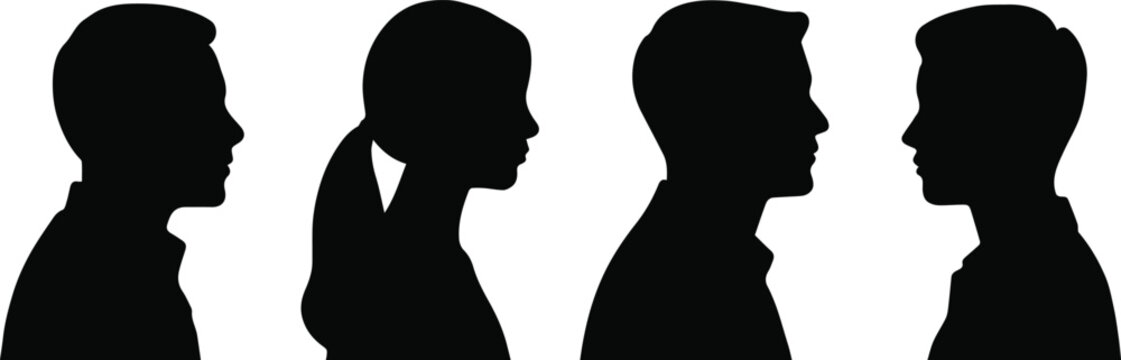 profiles silhouettes set with different hairstyles and head shapes