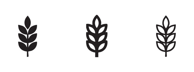 Naklejka na ściany i meble Wheat ear or grain icon set in solid, outline, and thick line styles, representing agriculture, food, and harvest.