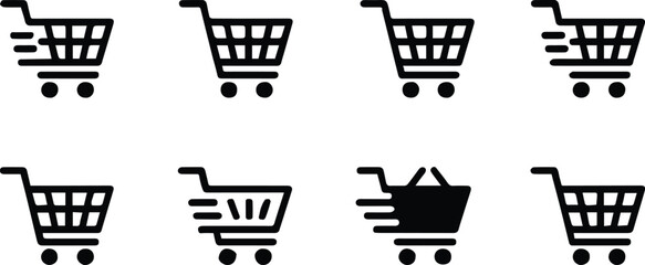 shopping cart icon set with bold line art and repeating pattern for e-commerce ui and marketing © AIcon Star