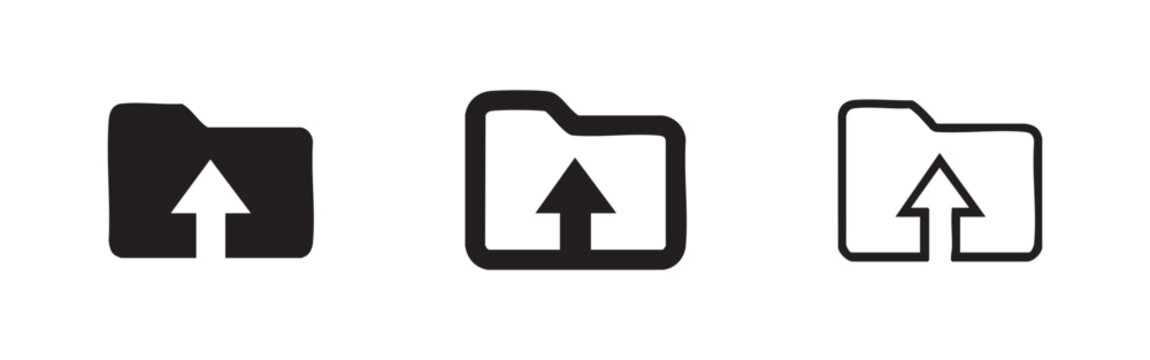 Upload folder icon set, Data transfer and document submission symbol, Cloud storage vector illustration.