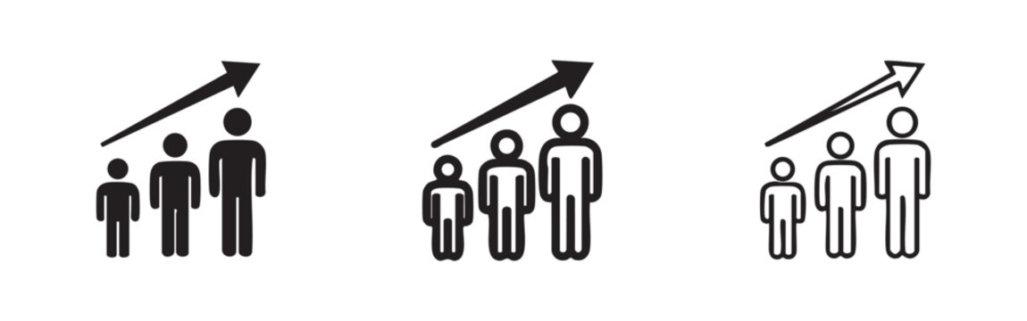 Population growth or business success icon with people figures and upward arrow