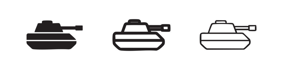Obraz premium Military tank icon, armored combat vehicle and warfare symbol vector illustration.