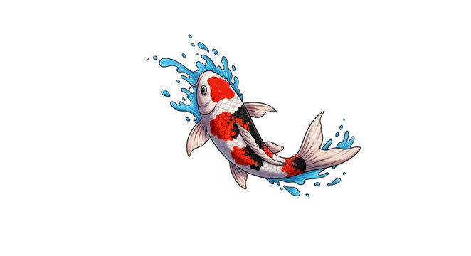 Vibrant Koi Fish Leaping Through Water Splash.