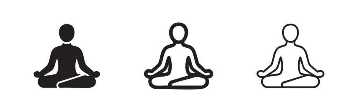 Meditation or yoga pose icon set. Relaxation, wellness, and mindfulness symbol for health apps.