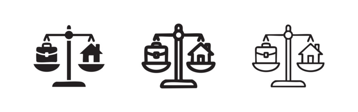 Work-life balance scale icon set. Equilibrium between career and home symbol for modern lifestyle.