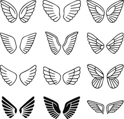 Obraz premium wings hand drawn set with various styles and designs featuring vector, illustration, art with graphic and line elements