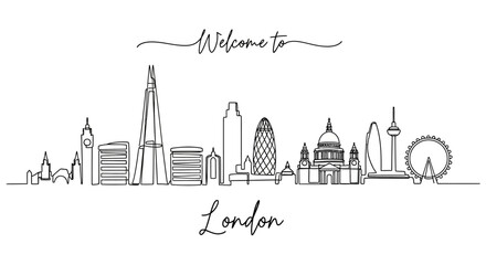 Fototapeta premium Continuous line art illustration of the London skyline with 