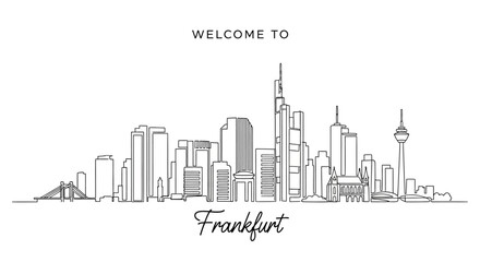 Fototapeta premium Frankfurt Skyline Continuous Line Art - Welcome To Modern City Landmark