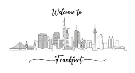 Fototapeta premium Frankfurt Skyline Hand Drawn Outline - Welcome Graphic