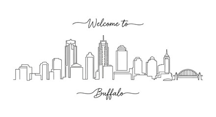 Fototapeta premium Buffalo Skyline, Welcome to Buffalo Cityscape, Single Line Art, Minimalist Illustration