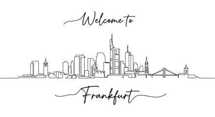 Fototapeta premium Frankfurt Skyline Silhouette: Welcome Cityscape Drawing, Modern Architecture