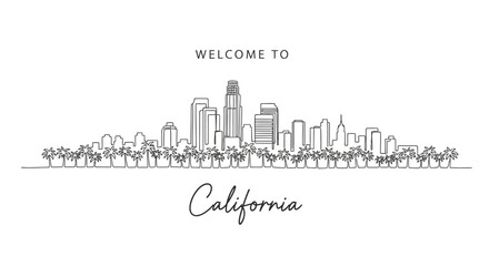 Fototapeta premium California Skyline Line Art Silhouette Illustration
