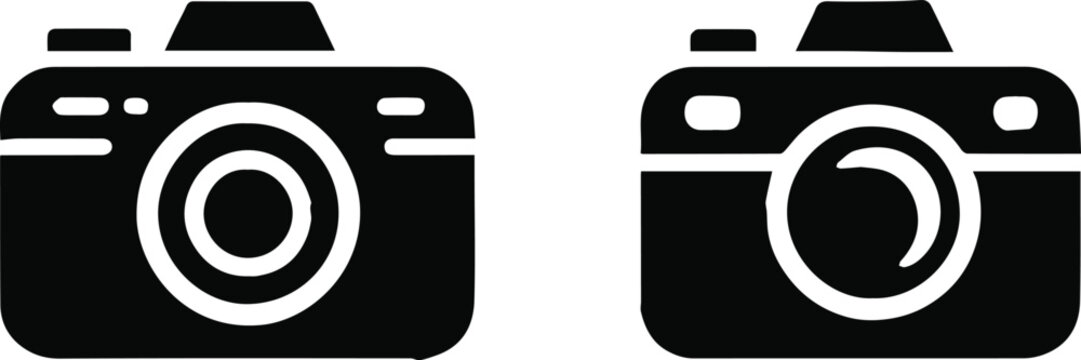 camera icon with circular lens and shutter details, minimalist graphic for ui and design templates